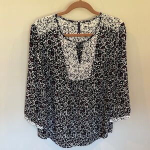 NYDJ Black and White Floral Blouse with Pink Accents